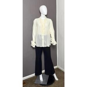 Vintage Sheer Cream Chiffon Ruffled Tuxedo Blouse from Kimberly Glenn size 12
